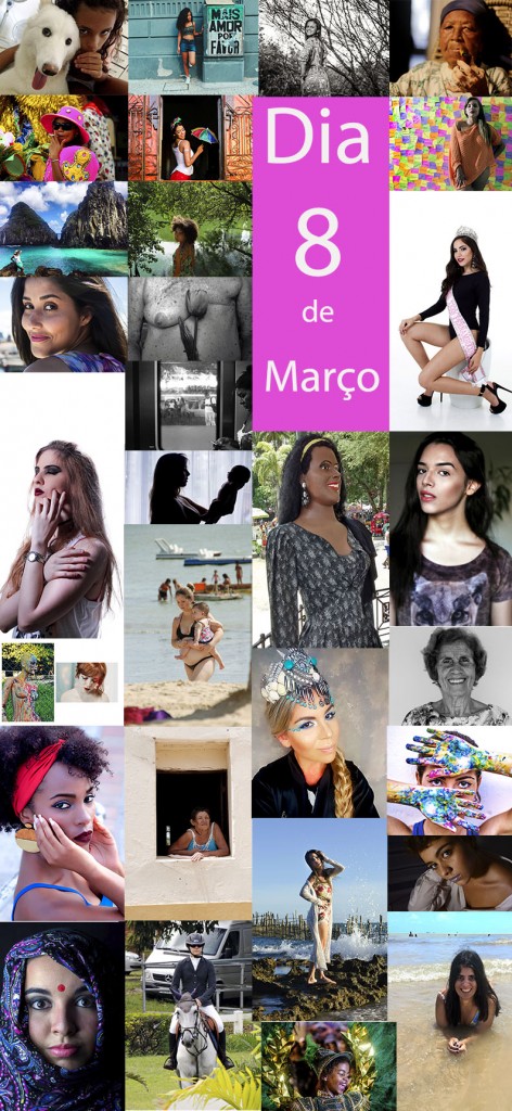 Mosaico com fotos dos alunos do Curso de Fotografia expostas na Exposição em homenagem a mulher