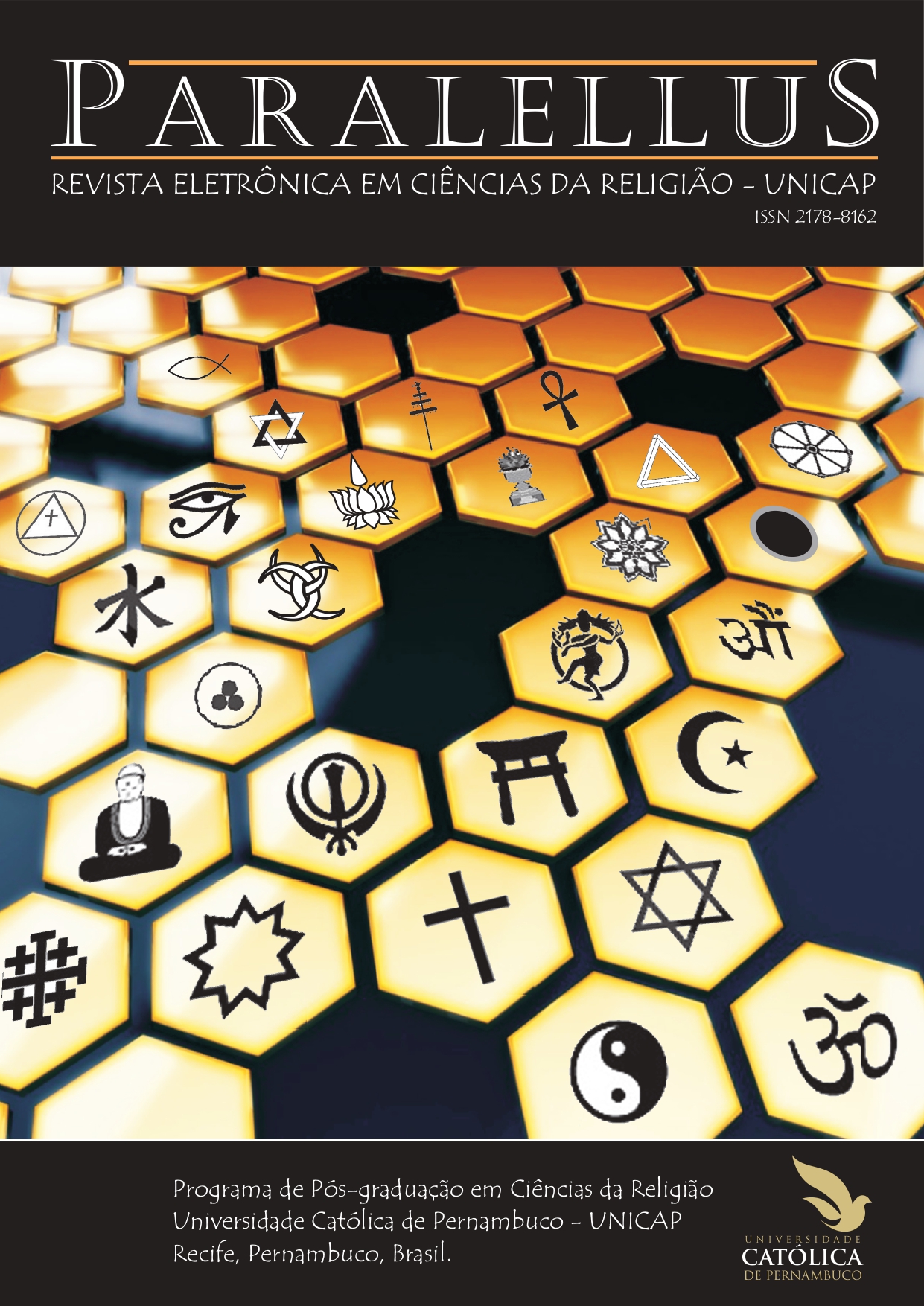 Capa da Revista Paralellus contendo símbolos de algumas religiões dentro de hexágonos