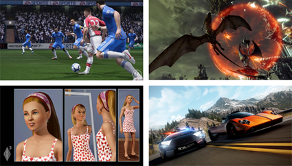Jogos usados pela professora: Fifa, Divinity 2 (superior direito), The Smis 2, Need for Speed  