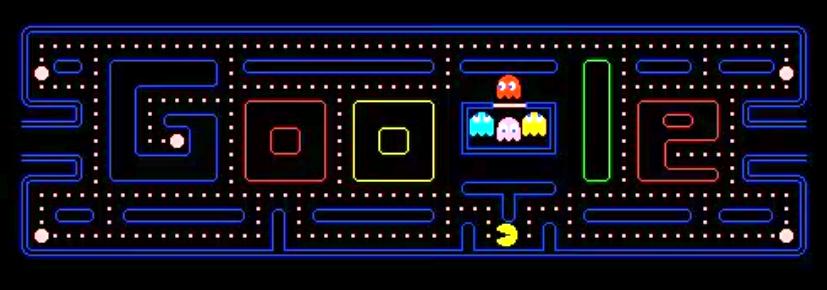 Doodle comemorativo ao aniversário 30 anos do jogo PAC-MAN, exibido em 2010 na página da Google